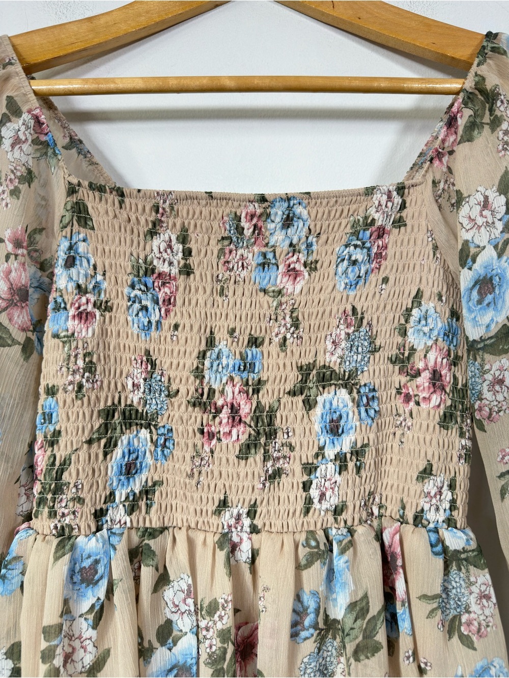 Madden NYC Floral Smocked Tiered Midi Dress Women's Size L - Picture 5 of 12